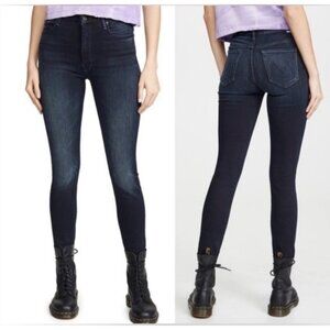 Mother Jeans High Waisted Looker Ankle Fray in Last Call Dark Wash